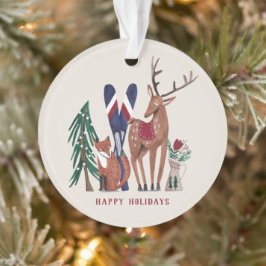 森の動物がノルディックスキーをするクリスマスの子供 オーナメント
