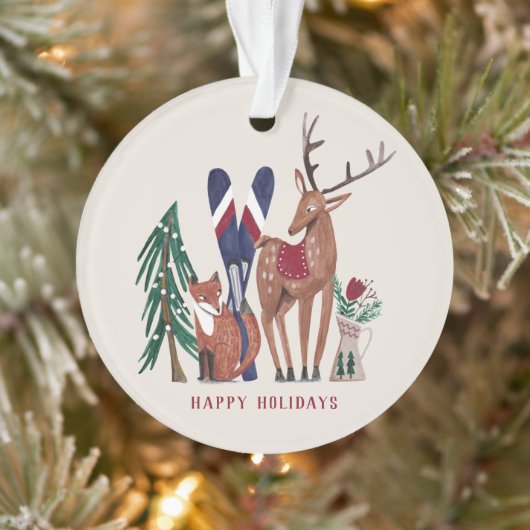 森の動物がノルディックスキーをするクリスマスの子供 オーナメント (ツリー)