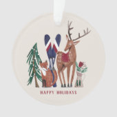 森の動物がノルディックスキーをするクリスマスの子供 オーナメント (正面)