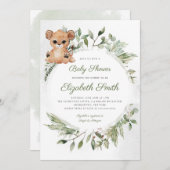 森の動物が緑の赤ちゃんシャワーを浴びる 招待状 (正面/裏面)