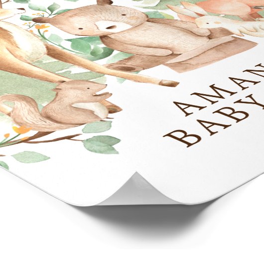 森の動物が赤ちゃんのシャワーを歓迎 ポスター (角)