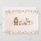 森の動物たちが頬を染める フラワーの1歳誕生日写真 招待状 (裏面)