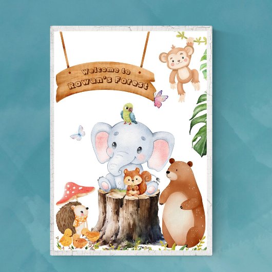 森の動物たちと一緒のオーダーメイドの男の子用保育園壁画 ポスター