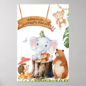 森の動物たちと一緒のオーダーメイドの男の子用保育園壁画 ポスター (正面)