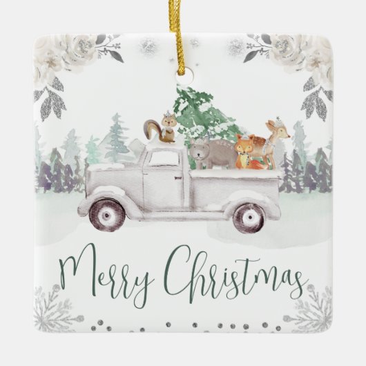 森の動物たちのクリスマス セラミックオーナメント (正面)