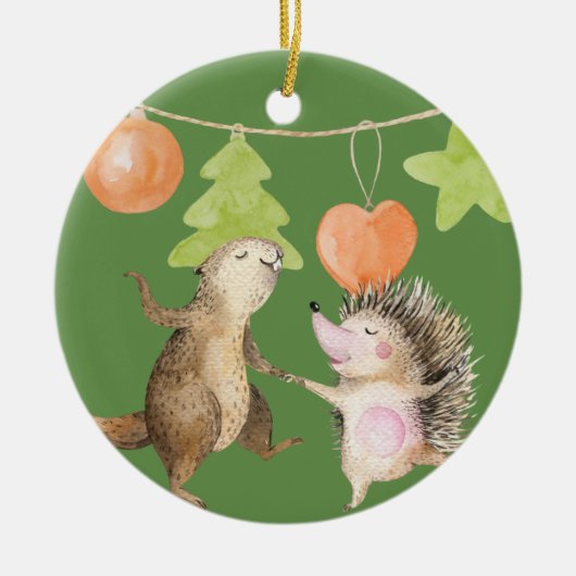 森の動物たちのクリスマス セラミックオーナメント (正面)