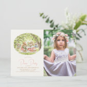 森の動物たちのピクニックの少女の誕生日写真 招待状 (スタンド正面)