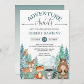 森の動物たちの冒険が待っているベビーシャワーの招待状 招待状 (正面/裏面)