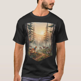 森の動物たちの冒険 日没 Tシャツ