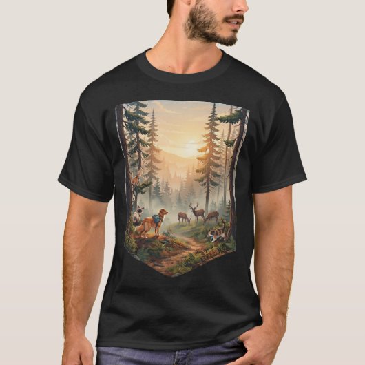 森の動物たちの冒険 日没 Tシャツ (正面)