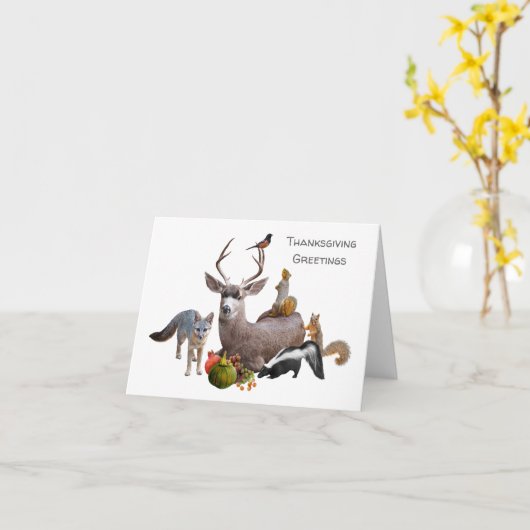 森の動物たちの感謝祭カード カード (黄色い花)