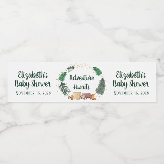 森の動物たちを待つ赤ちゃんシャワーの冒険 ペットボトルラベル (シングルラベル)