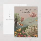 森の動物たち キツネ ウサギ 花 ポストカード (正面/裏面)