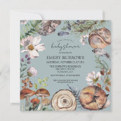 森の動物たち ダスティーブルーベイビーシャワー 招待状 (正面)