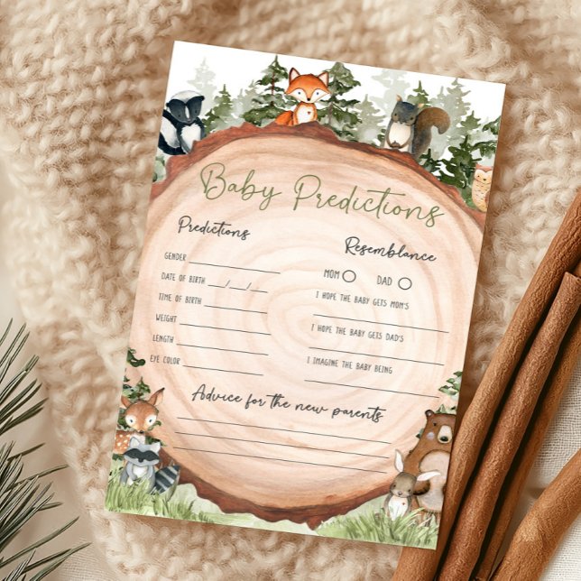 森の動物たち 木のスライス 赤ちゃん予測ゲーム (Boy Woodland Animals Baby Shower Baby Predictions)