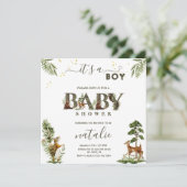 森の動物たち 緑の赤ちゃん 男の子のシャワー 招待状 (スタンド正面)
