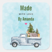 森の動物と愛のクリスマストラックで作られる スクエアシール (正面)