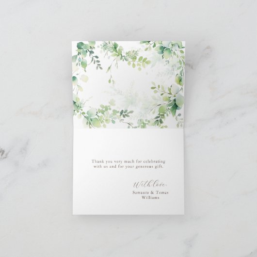 森の動物と緑の赤ちゃん男の子シャワー サンキューカード (内部)