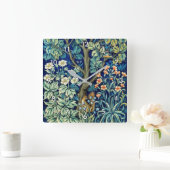 『森の動物と花』ウィリアム・モリス スクエア壁時計 (ホーム)