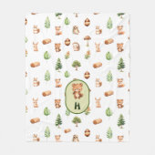 森の動物のかわいい森 フリースブランケット (正面)