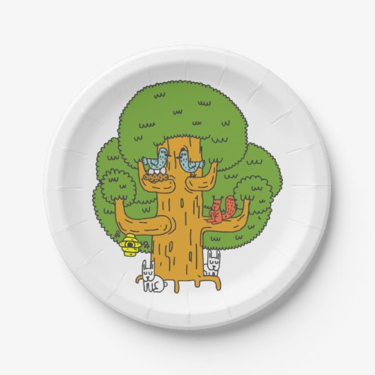 森の動物のかわいい自然 ペーパープレート (正面)