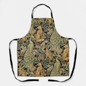森の動物のキツネ,孔雀,緑のフローラでウサギ エプロン (正面)