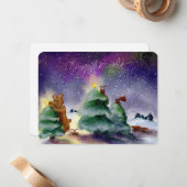 森の動物のクリスマス オーロラ 水彩画のグリーティングカード ノートカード (正面/裏面インサイチュ)