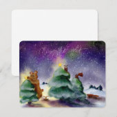 森の動物のクリスマス オーロラ 水彩画のグリーティングカード ノートカード (正面/裏面)