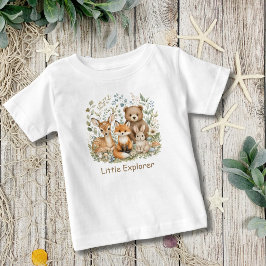 森の動物のジェンダーニュートラルな名入れ ベビーTシャツ