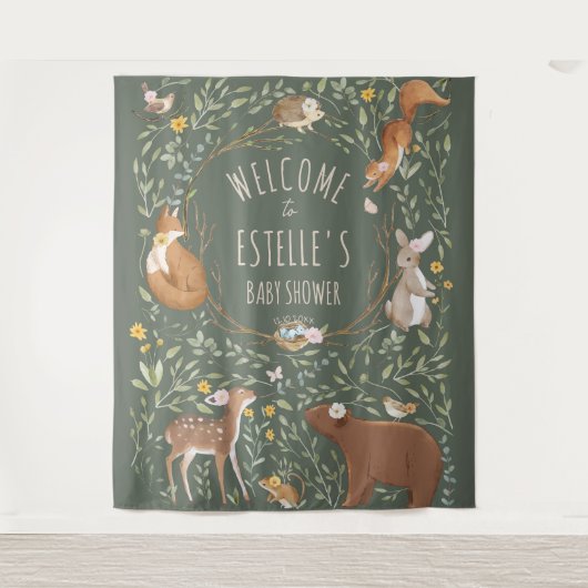 森の動物のジャングル 赤ちゃん歓迎の看板 タペストリー (正面)