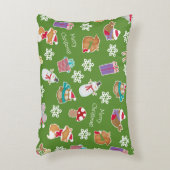 森の動物のパターン緑メリークリスマス アクセントクッション (正面(垂直))