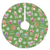 森の動物のパターン緑メリークリスマス ブラッシュドポリエステルツリースカート (正面)