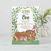 森の動物のファーストバースデーパーティー招待状 招待状 (スタンド正面)