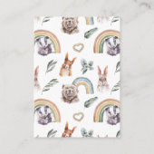 森の動物のベビーシャワーおむつラッフルチケット エンクロージャーカード (裏面)