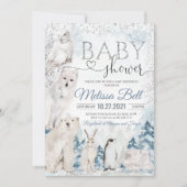 森の動物のベビーシャワー招待状 北極の動物 招待状 (正面)