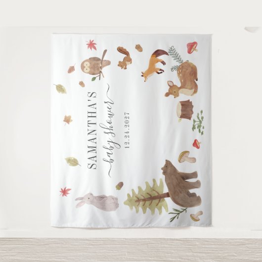 森の動物のベビーシャワー背景写真プロップ タペストリー (正面)