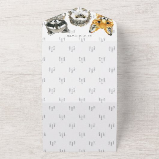 森の動物のベビーシャワー オールインワン招待状 (外側)