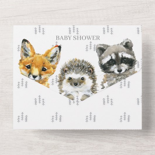 森の動物のベビーシャワー オールインワン招待状 (裏面)