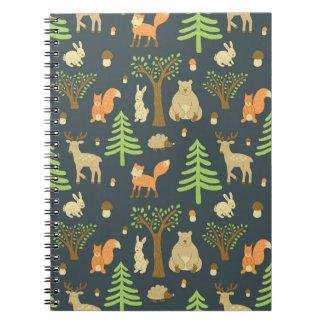 森の動物のヴィンテージ パターン、子供向けのデザイン。 ノートブック