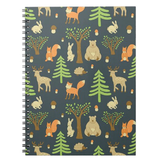 森の動物のヴィンテージ パターン、子供向けのデザイン。 ノートブック (正面)