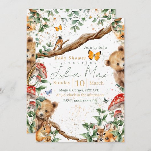 森の動物の冒険2 背景の選択肢 招待状 (正面/裏面)