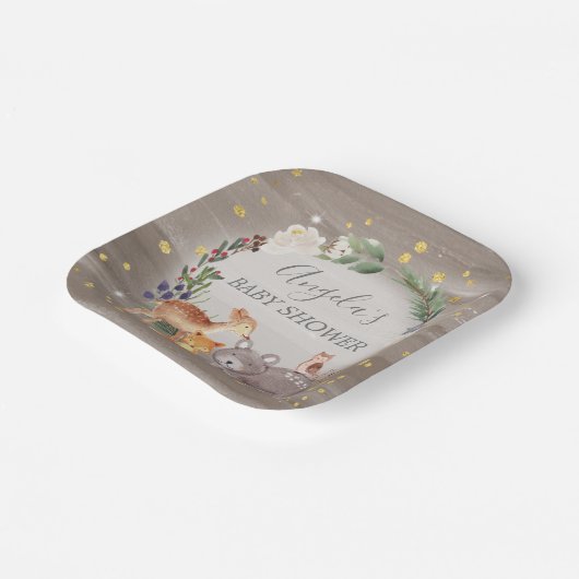 森の動物の友人が赤ちゃんのシャワーを輝く ペーパープレート (傾斜あり)