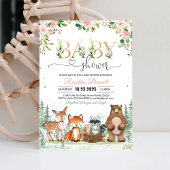 森の動物の女の子ベビーシャワー招待状 招待状