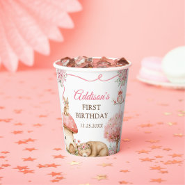 森の動物の女の子1歳の誕生日パーティー 紙コップ