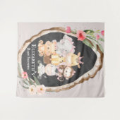 森の動物の女の子 ベビーシャワー フォトブース タペストリー (正面(横))