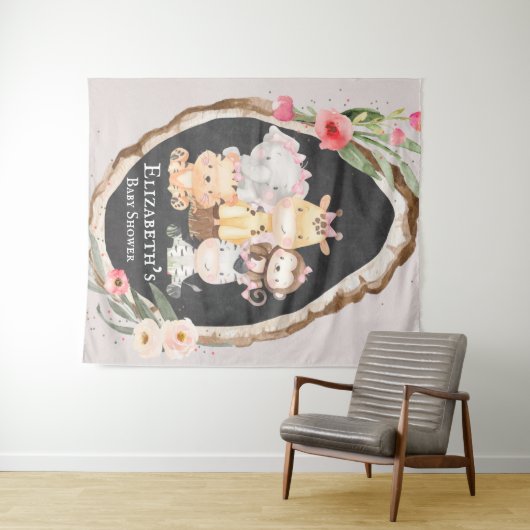 森の動物の女の子 ベビーシャワー フォトブース タペストリー (インサイチュ(横))