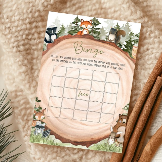 森の動物の木のスライスビンゴゲーム (Boy Woodland Animals Baby Shower Bingo Game)