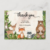 森の動物の木のスライス感謝してい緑 エンクロージャーカード (正面)