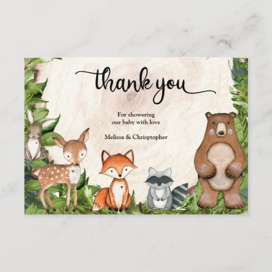 森の動物の木のスライス感謝してい緑 エンクロージャーカード (正面)