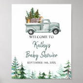 森の動物の松の木の歓迎サイン ポスター (正面)